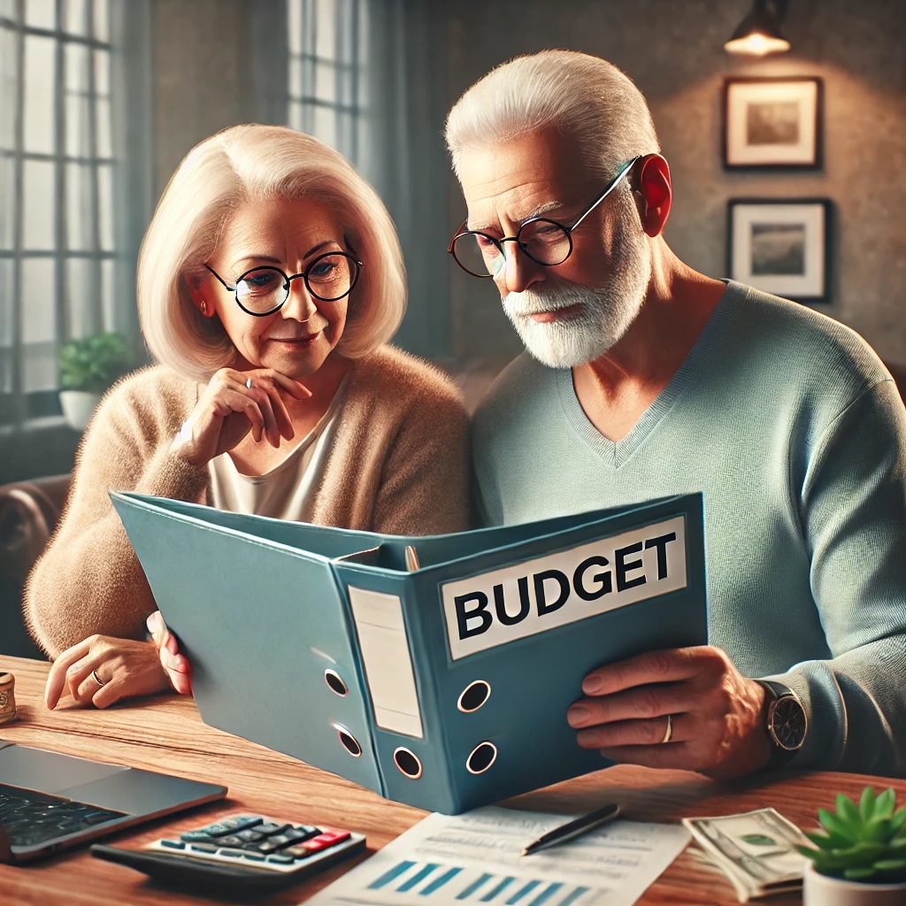 budget couple looking at budget