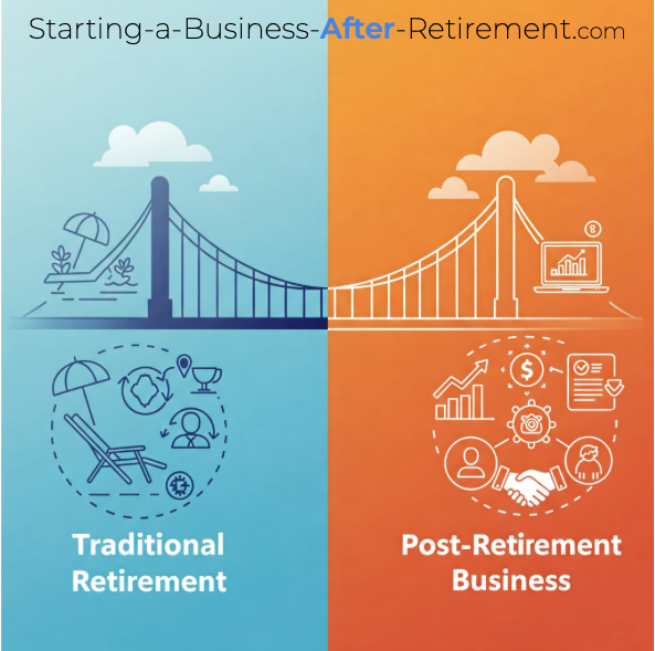 starting a business after retirement logo trad and post